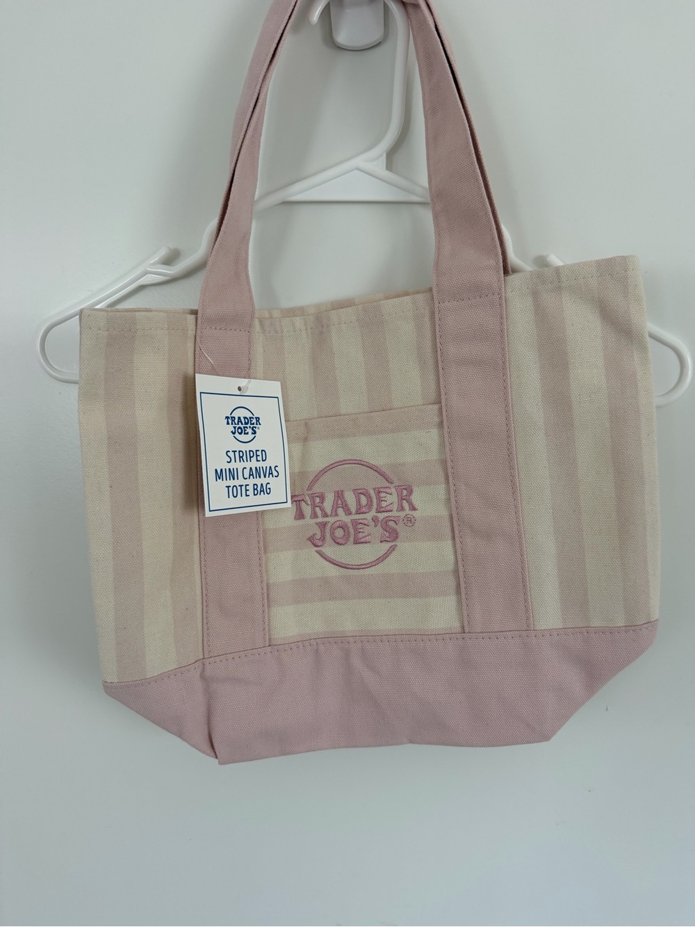 Trader Joe’s New Pink Stripe Canvas mini Tote Bag - Picture 2 of 2